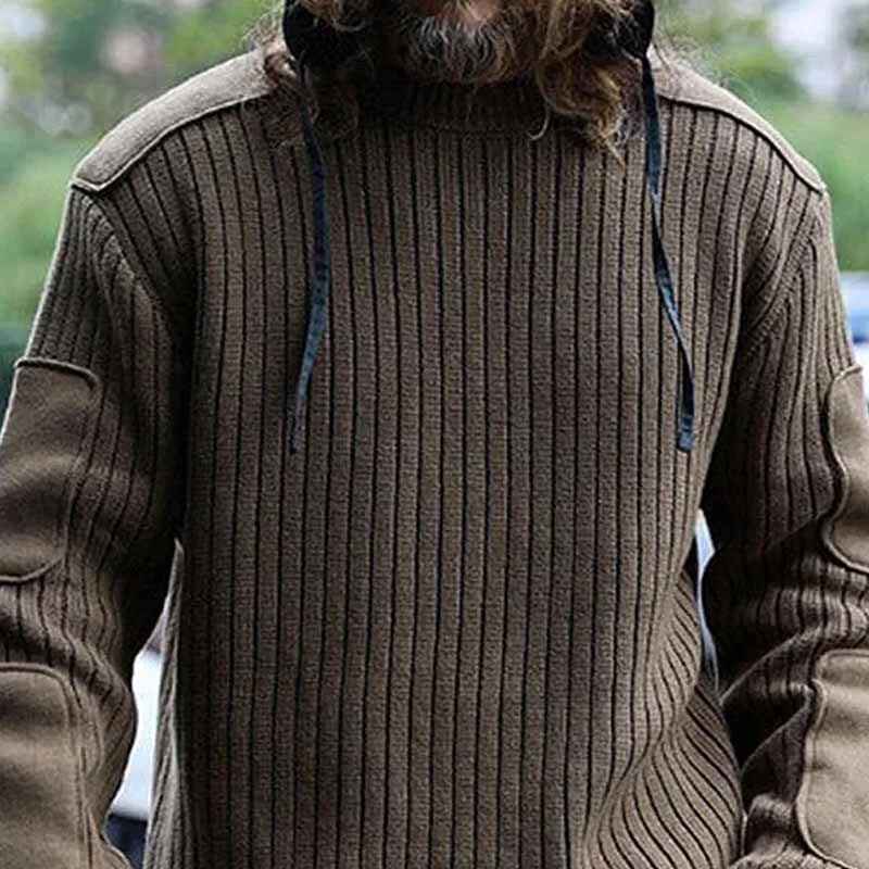Herren Militär-inspirierter Rippsweater mit Ellbogenpatches und Schulterklappen Shop Nory