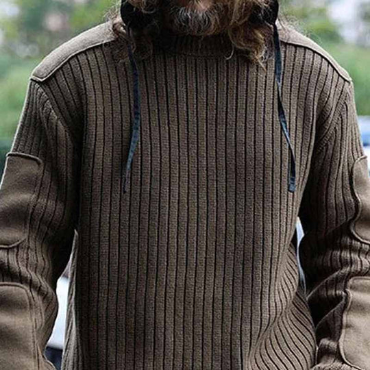 Herren Militär-inspirierter Rippsweater mit Ellbogenpatches und Schulterklappen Shop Nory