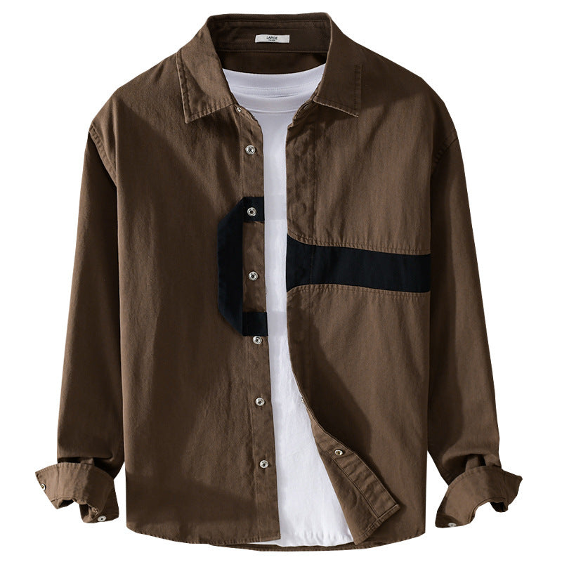 Herren Lässiges Overshirt-Hemd mit geometrischem Kontraststreifen und Druckknopf-Leiste Shop Nory