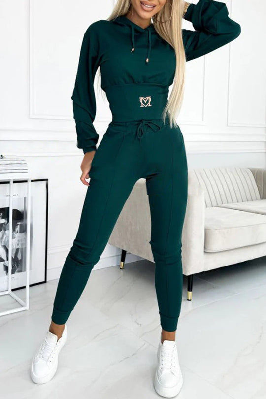 Damen Sportliches Jumpsuit-Set mit Kapuze und elastischem Bund