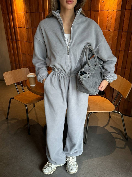 Damen Lässiger Fleece-Hausanzug mit Zip-Kapuze und elastischem Taillenbund Shop Nory
