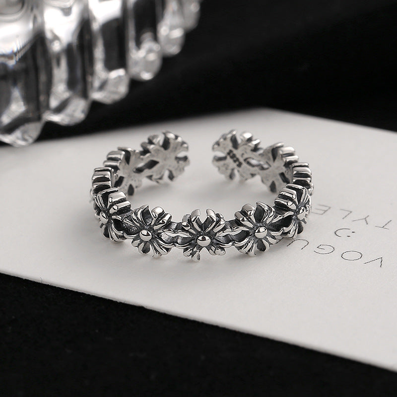Damen Offener Ring mit floralem Design aus hochwertigem Edelstahl Shop Nory