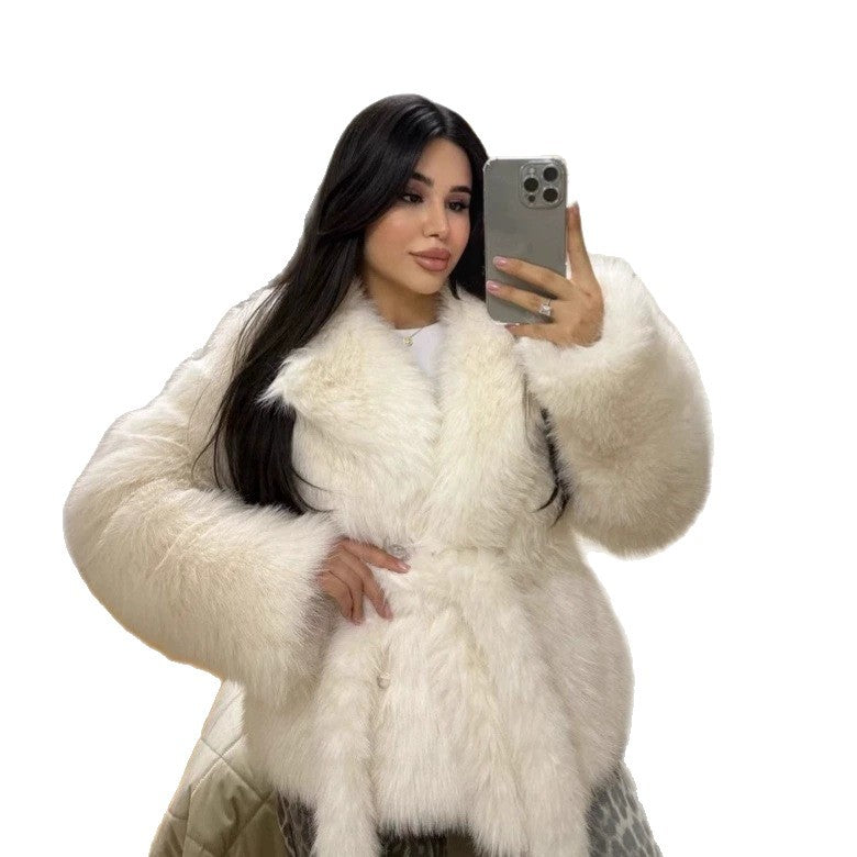 Damen Kurzmantel aus langflorigem Faux-Fur mit taillierendem Bindegürtel Shop Nory