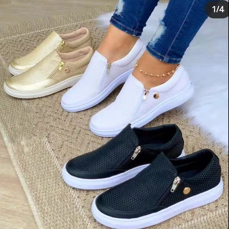 Damen Slip-On Sneakers mit seitlichem Reißverschluss und atmungsaktiver Textur