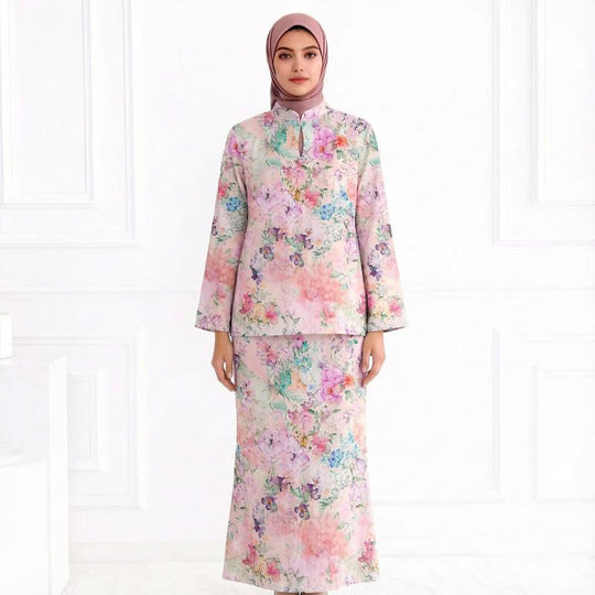 Damen Zweiteiliges Modest-Set aus Tunika mit Stehkragen und geradem Maxirock mit Blumenprint Shop Nory
