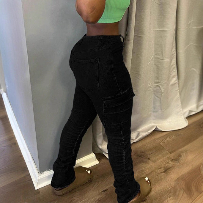 Damen Hochtaillierte Cargo-Jeans mit schmaler Passform und gerafften Beinsäumen Shop Nory