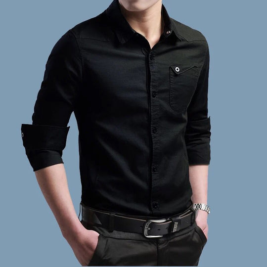 Herren Slim-Fit Baumwollhemd mit Brusttasche und Kontrastknöpfen Shop Nory