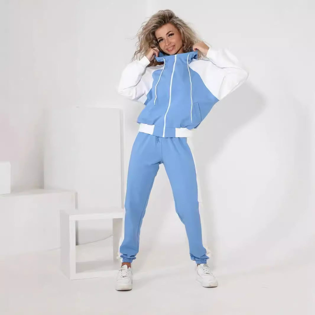 Damen modische Sportjacke mit hohem Kragen und dezentem Farbkontrast