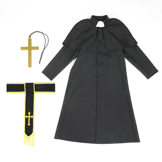 Männer Priester Kostüm mit Umhang und goldenen Accessoires Shop Nory