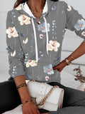 Damen Kapuzenpullover mit floralem Print und Kängurutasche Shopnory
