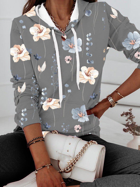 Damen Kapuzenpullover mit floralem Print und Kängurutasche Shopnory