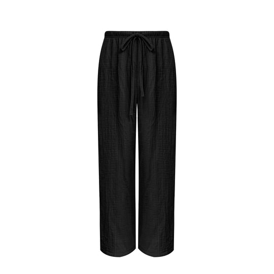 Damen Fließende Baumwoll‑Gauze Palazzohose mit elastischem Bund und Kordelzug Shop Nory