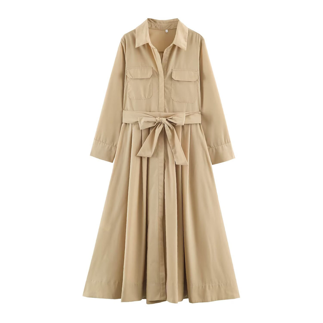 Damen Hemdblusenkleid mit Taillengürtel und A-Linien-Skirt Shop Nory