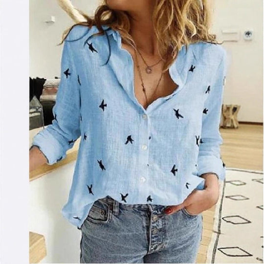 Damen Atmungsaktive Baumwoll‑Leinen Tunika‑Bluse mit Kentkragen, geknöpftem V‑Ausschnitt und gerundetem Saum Shop Nory