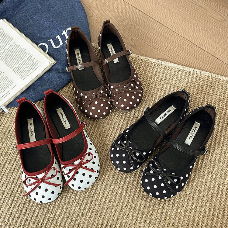 Damen Ballerinas mit dekorativem Schleifen-Design und Punktmuster