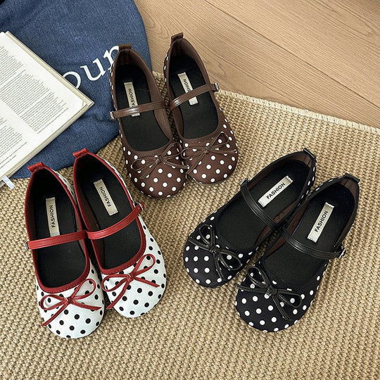 Damen Ballerinas mit dekorativem Schleifen-Design und Punktmuster