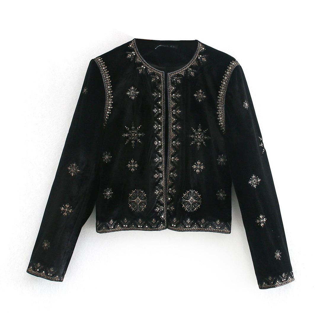 Damen Kurzsametjacke mit filigraner Metallstickerei und Perlenbesatz Shop Nory