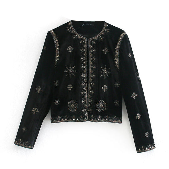 Damen Kurzsametjacke mit filigraner Metallstickerei und Perlenbesatz Shop Nory