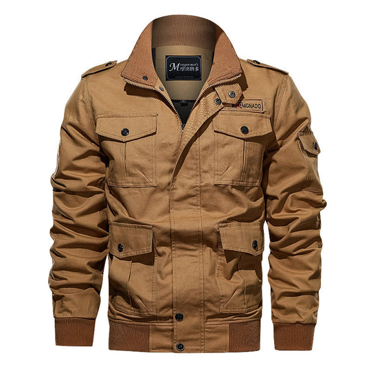 Herren robuste Canvas-Fliegerjacke im Utility-Fieldstil mit Schulterpatten und Mehrfachtaschen Shop Nory