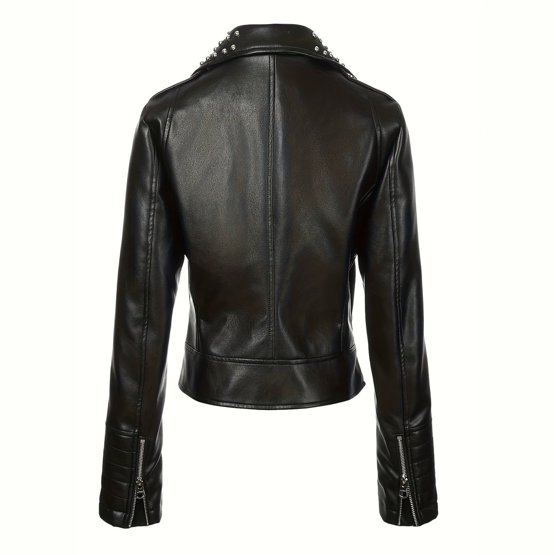Damen Asymmetrische Bikerjacke aus Kunstleder mit genietetem Revers und gesteppter Armzone Shop Nory