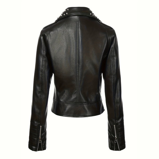 Damen Asymmetrische Bikerjacke aus Kunstleder mit genietetem Revers und gesteppter Armzone Shop Nory