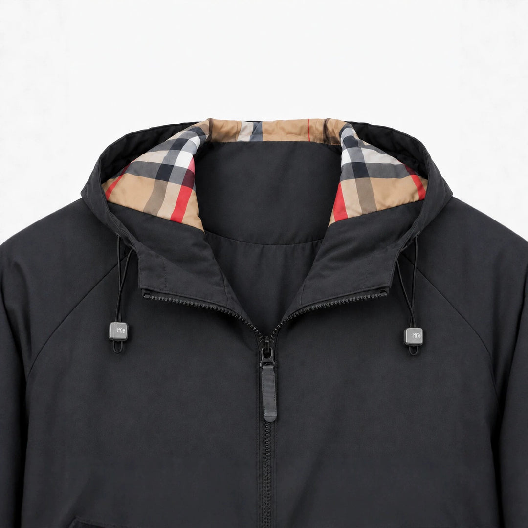 Herren leichte winddichte Softshell‑Kapuzenjacke mit kariert gefütterter Kapuze Shop Nory