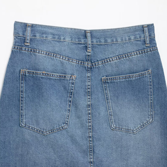 Damen Asymmetrischer Jeansrock mit A‑Linie, Fünf‑Taschen‑Details und überlappendem Volant Shop Nory