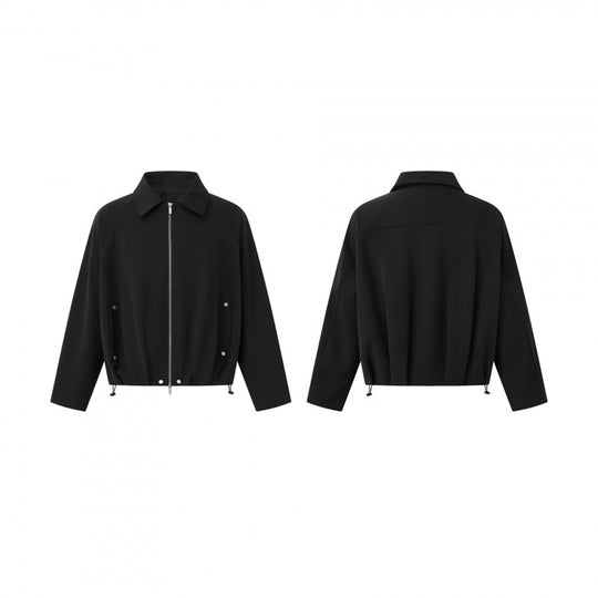 Unisex Kurz geschnittene kastige Zip‑Blousonjacke mit Hemdkragen, Kordelzugsaum und Druckknopf‑Taschen Shop Nory