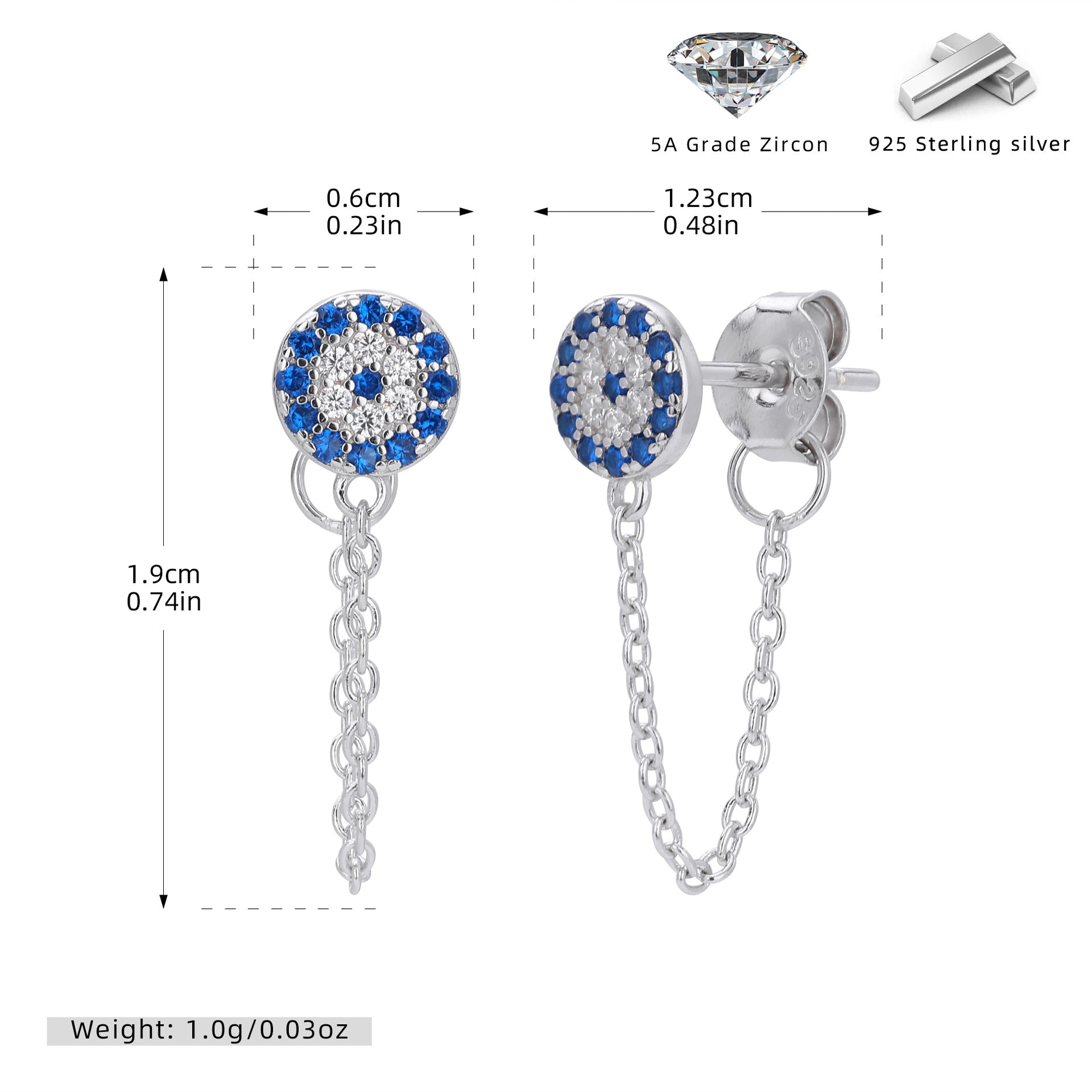 Damen Ohrhänger mit luxuriösem Zirkon-Besatz und feiner Kettendetail Shop Nory