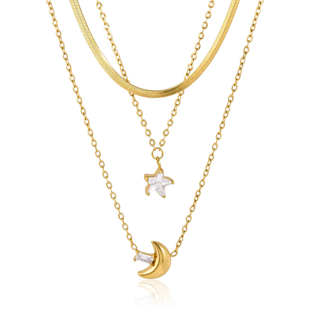 Damen Halskette mit charmantem Mond- und Sternanhänger aus hypoallergenem Edelstahl Shop Nory