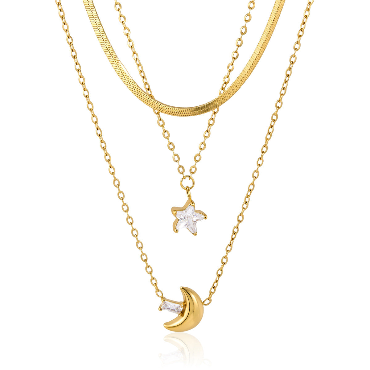 Damen Halskette mit charmantem Mond- und Sternanhänger aus hypoallergenem Edelstahl Shop Nory