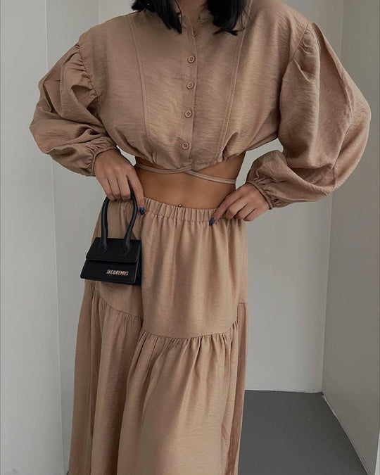Damen Zweiteiliges Boho-Set mit Cropped-Bluse und Maxirock mit Schlitz Shop Nory