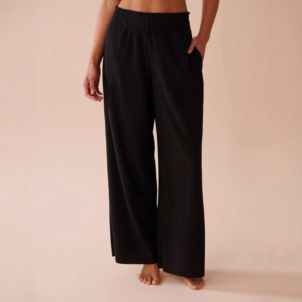 Damen Weite Plissee-Hose mit elastischem Bund und seitlichen Taschen