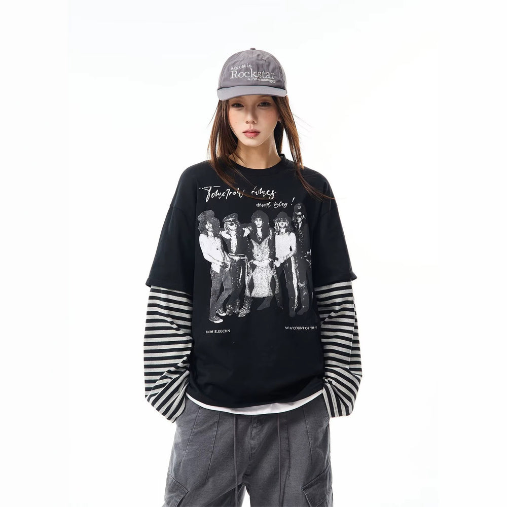 Damen Lässiges Oversized T-Shirt mit gestreiften Ärmeln Shop Nory