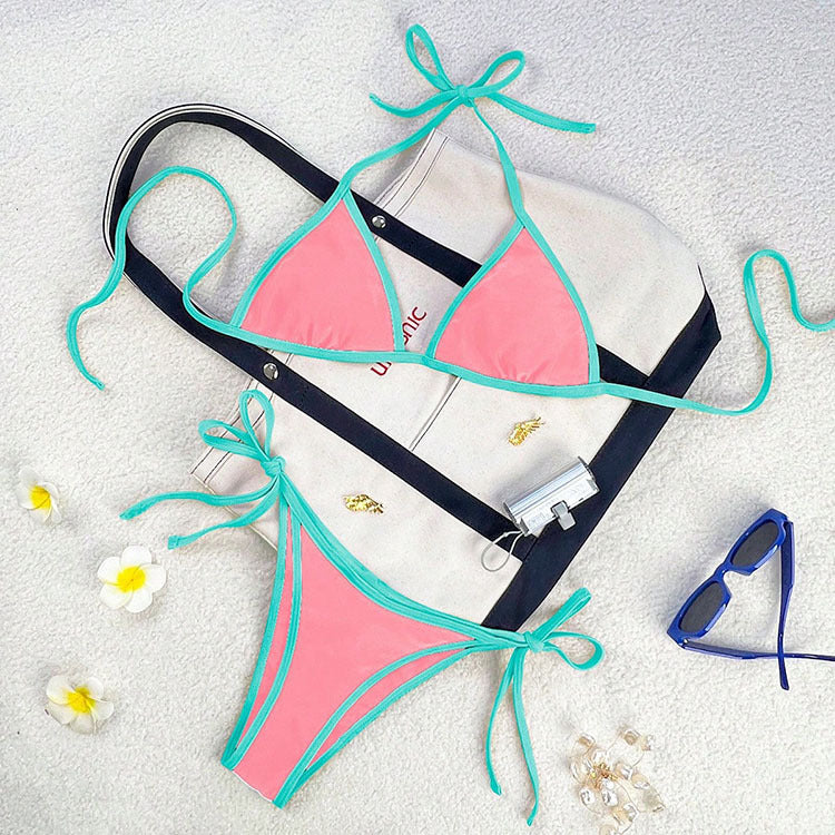 Damen Triangel-Bikini mit kontrastierenden Trägern