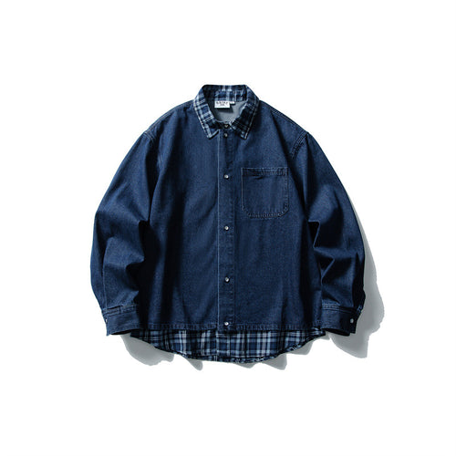 Herren Oversize Denim‑Hemdjacke mit karierter Innenlage, legerem Saum und Brusttasche Shop Nory