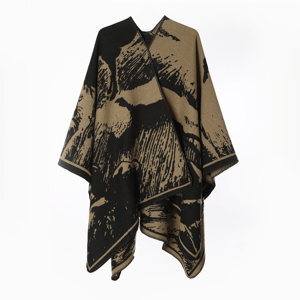 Damen Oversize‑Reversible Strickruana mit grafischem Jacquard und Kettelkante Shop Nory
