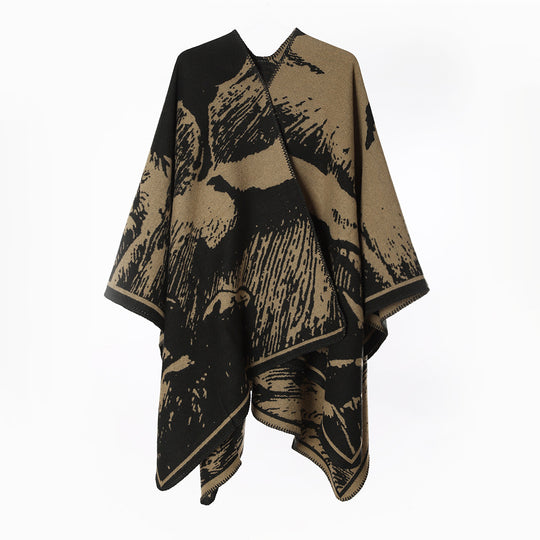 Damen Oversize‑Reversible Strickruana mit grafischem Jacquard und Kettelkante Shop Nory