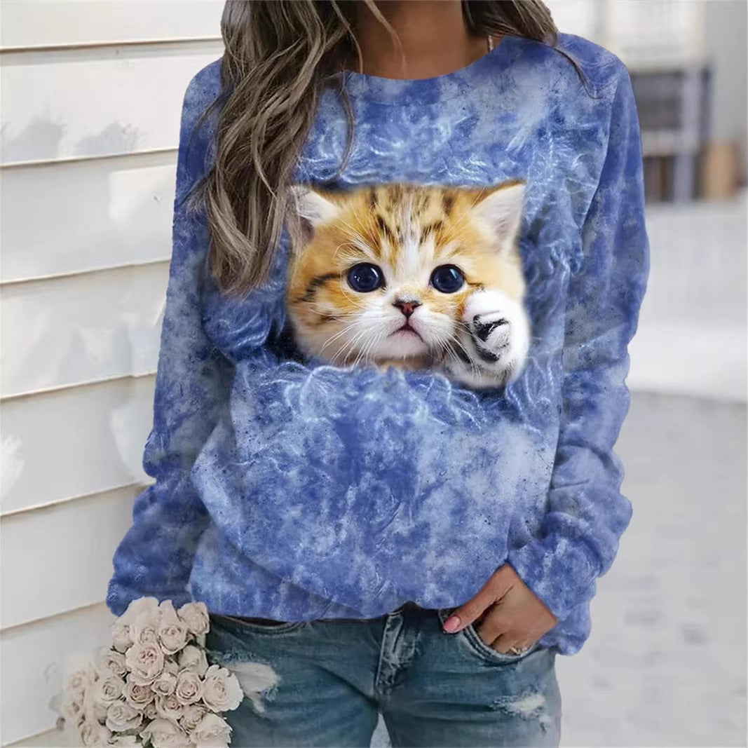 Damen Gemütlicher Übergroßer Fleece-Pullover mit Großem Welpenfoto-Print Shop Nory