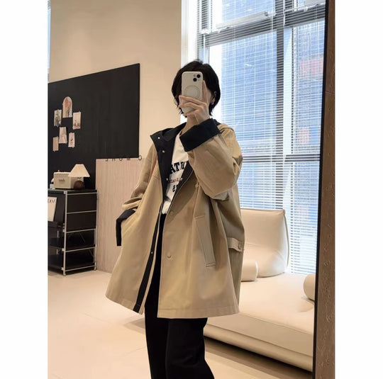 Unisex Oversized utilitarischer Trenchcoat mit kontrastiertem Innenfutter und Kapuze Shop Nory