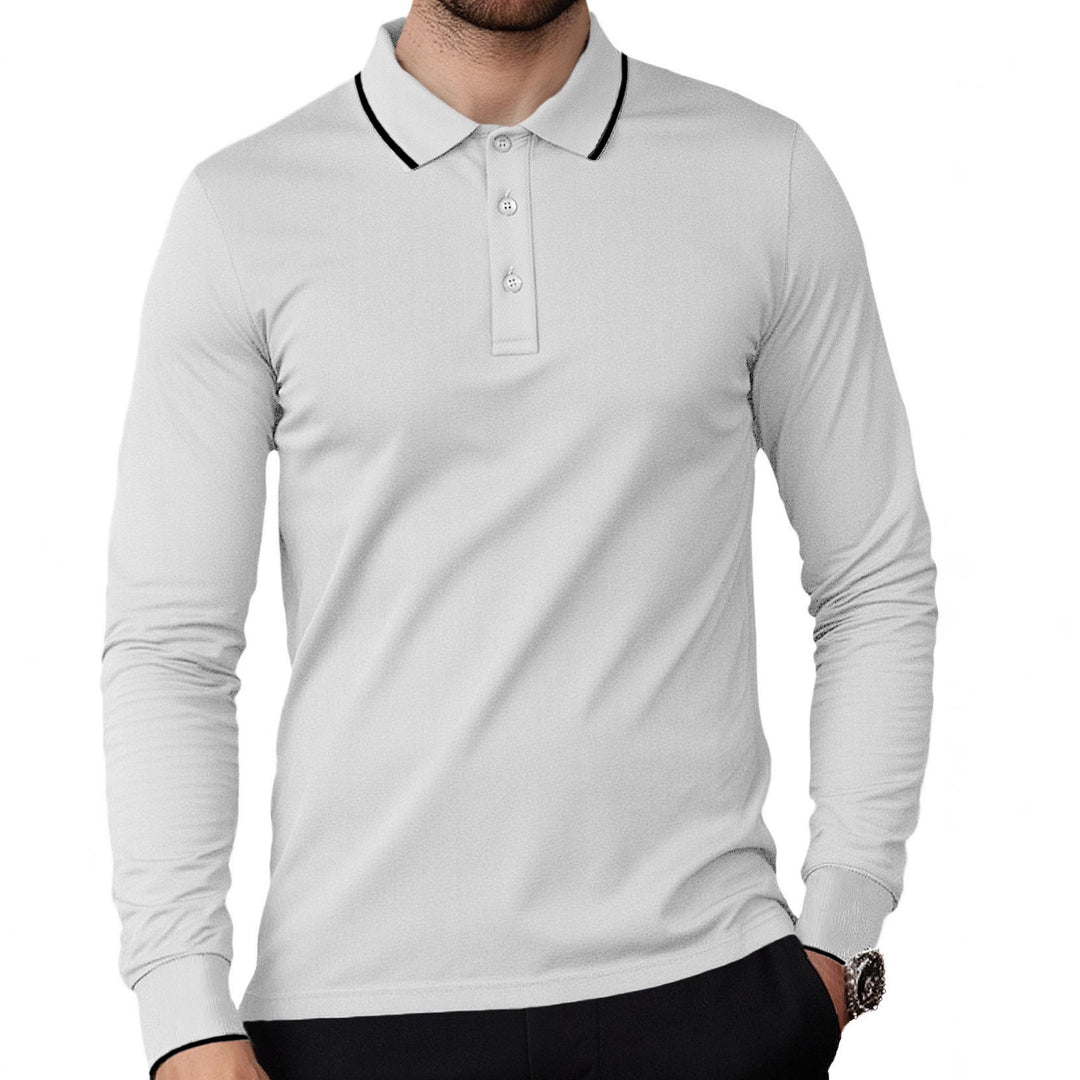 Herren Langarm-Piqué-Polo mit kontrastbesetztem Kragen und Bündchen Shop Nory