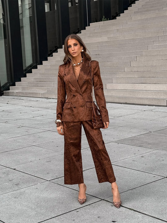 Damen Doppelreihiges Samt-Blazer und Cropped-Hose Co-Ord-Set Shop Nory