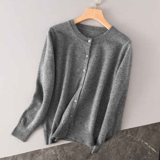 Damen Leichter Rundhals-Knopfcardigan in Kaschmiroptik mit feiner Rippkante und lässiger Silhouette Shop Nory