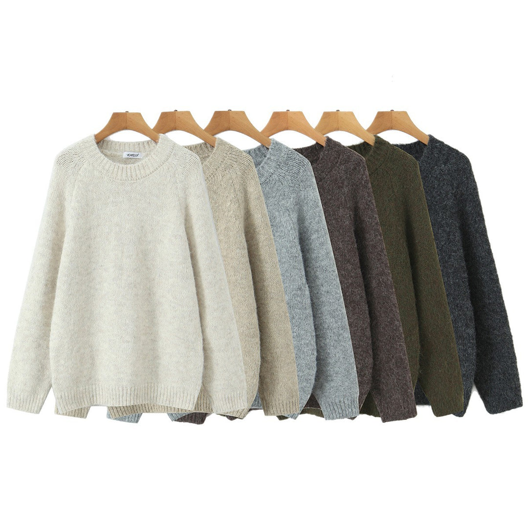Damen Oversize Mohair‑Optik Pullover mit Rundhalsausschnitt und Raglanärmeln Shop Nory