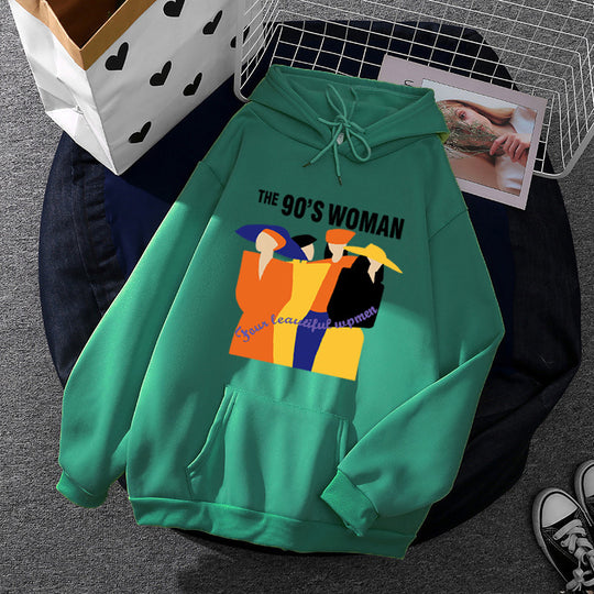 Damen nan weit geschnittener Kapuzenpullover mit Neunzigerjahre-Illustrationsprint, angerautem Fleece und Kängurutasche Shop Nory