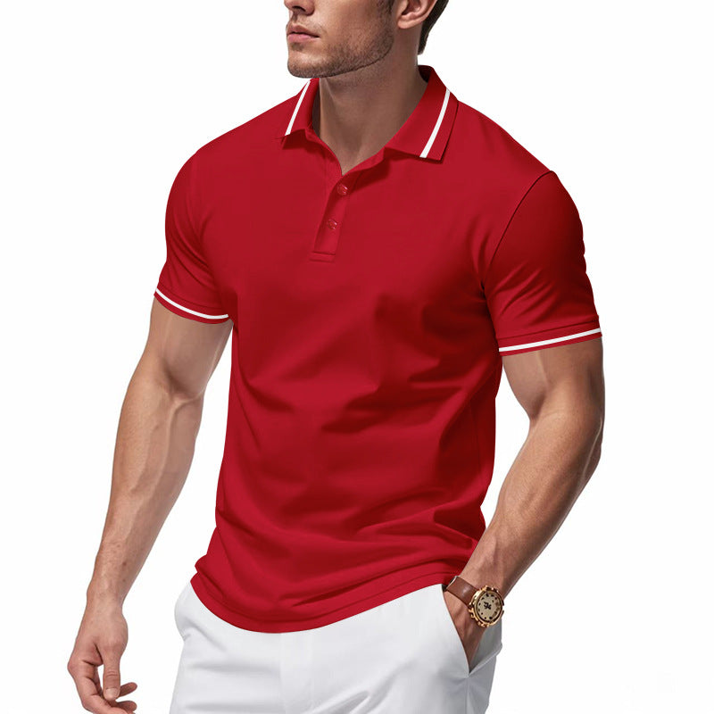 Herren nan atmungsaktives Interlock-Poloshirt mit Kontrast-Tipping, kurzer Knopfleiste und schmaler Silhouette