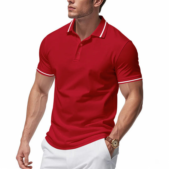 Herren nan atmungsaktives Interlock-Poloshirt mit Kontrast-Tipping, kurzer Knopfleiste und schmaler Silhouette