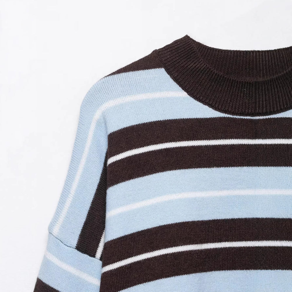Damen Oversize-Streifenpullover mit überschnittenen Schultern und Ballonärmeln Shop Nory