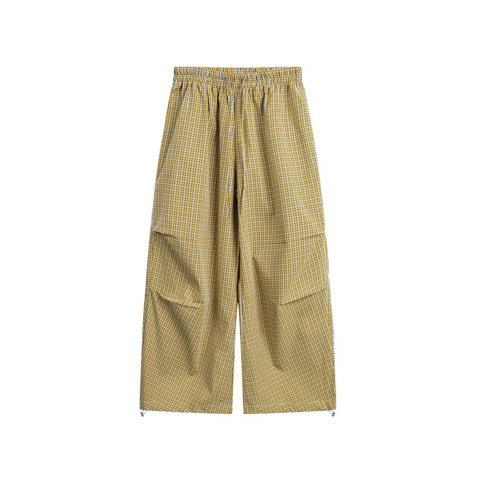 Damen Weite Baumwollhose mit elastischem Bund, Karomuster und verstellbarer Saumkordel Shop Nory