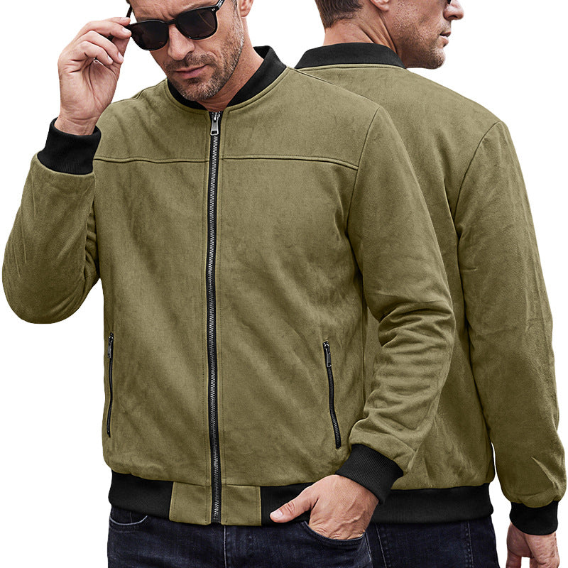 Herren Wildlederoptik Bomberjacke mit Rippenbündchen und Reißverschluss-Taschen Shop Nory